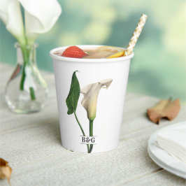 Vasos De Papel Elegante Boda botánico de Calla Blanca Lily Green