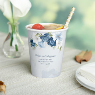 Vasos De Papel Elegante Boda Botánico Dusty Blue Floral