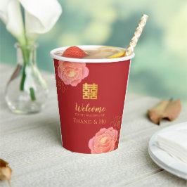 Vasos De Papel Elegante Boda chino del Peony de Oro