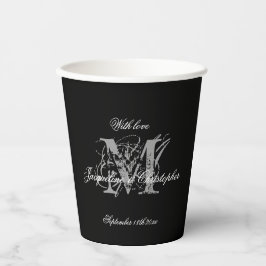 Vasos De Papel Elegante Boda clásico Monograma Nombres Moda Negro