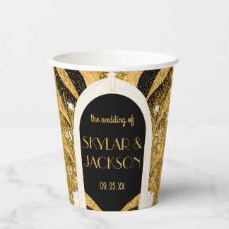 Vasos De Papel Elegante Boda de Arcos de Arte Deco Negro y Oro