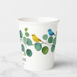 Vasos De Papel Elegante boda de aves coloridas y floridas