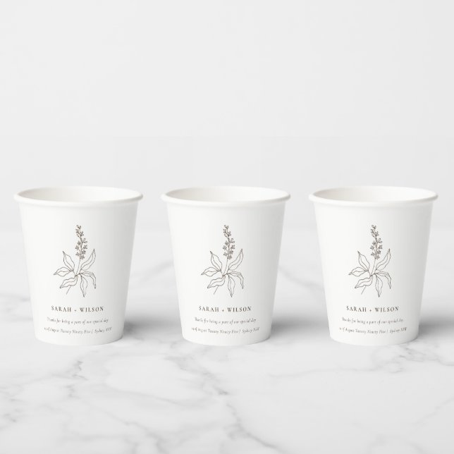 Vasos De Papel Elegante Boda de boceto botánico floral (Multi)