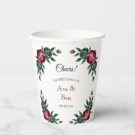 Vasos De Papel Elegante Boda de Borgoña y Peonía Esmeralda