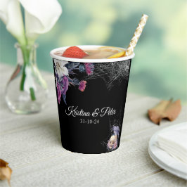 Vasos De Papel Elegante Boda de cráneo floral gótico morado negro