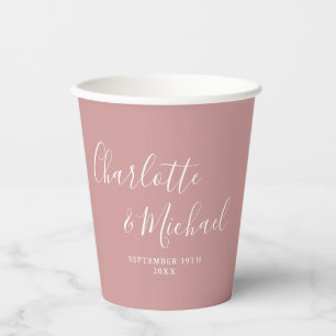 Vasos De Papel Elegante boda de firma script rosa polvoriento
