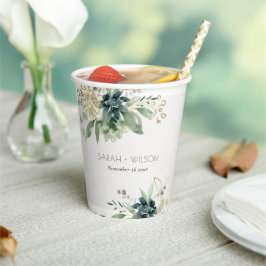 Vasos De Papel Elegante Boda de Foliage Dusky Blue Green