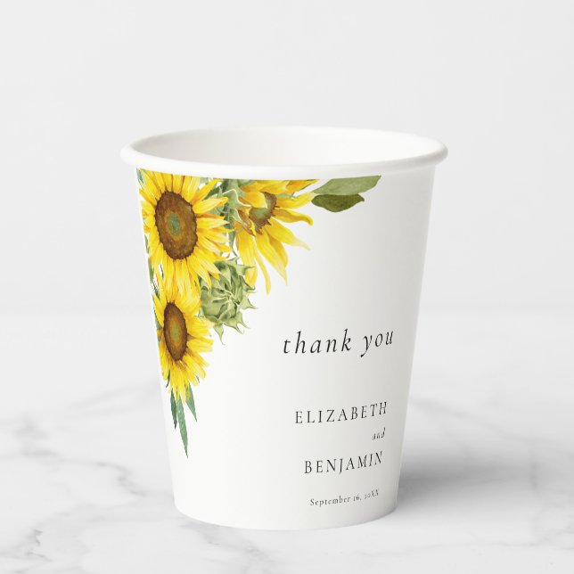Vasos De Papel Elegante Boda de girasol acuarela personalizada (Anverso)
