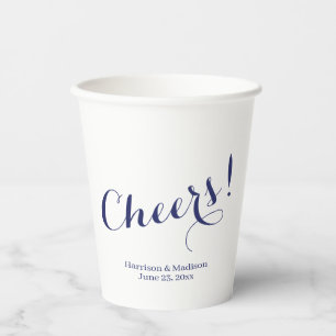 Vasos De Papel Elegante Boda de guión personalizado de Cheers azu