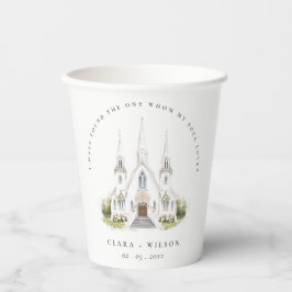 Vasos De Papel Elegante Boda de Iglesia Católica de Acuarela