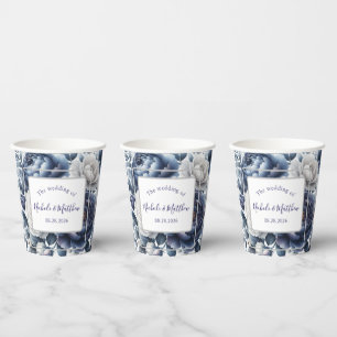Vasos De Papel Elegante Boda de manicura azul de la marina y rosa