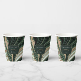 Vasos De Papel Elegante Boda de Mármol Verde y Oro