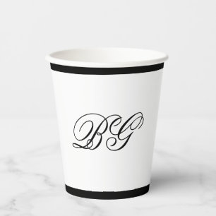 Vasos De Papel Elegante Boda de Monograma Blanco Negro Minimalist
