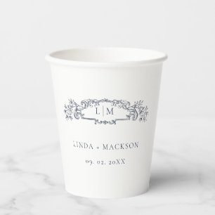 Vasos De Papel Elegante boda de monograma escudo botánico náutico
