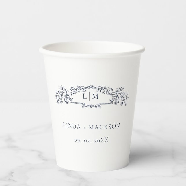 Vasos De Papel Elegante boda de monograma escudo botánico náutico (Anverso)