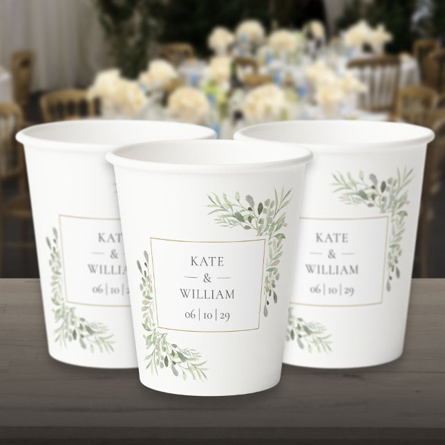 Vasos De Papel Elegante Boda del follaje verde (Elegant Greenery Foliage Wedding Paper Cups)