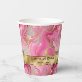 Vasos De Papel Elegante Boda Faux Gold y Pink Marble