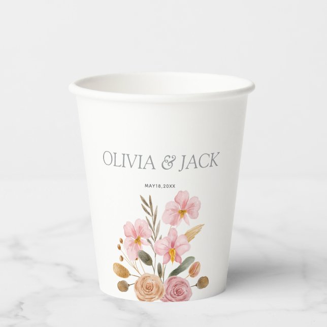 Vasos De Papel Elegante Boda floral (Anverso)