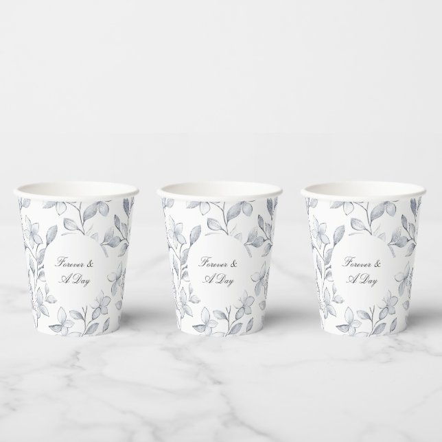 Vasos De Papel Elegante Boda Floral Blanca Plateada (Multi)