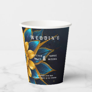 Vasos De Papel Elegante Boda Floral de Zafiro y Oro