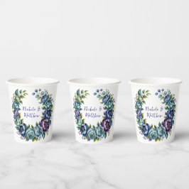 Vasos De Papel Elegante Boda Floral Turquesa Azul