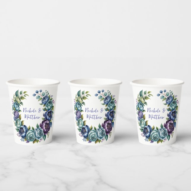 Vasos De Papel Elegante Boda Floral Turquesa Azul (Multi)