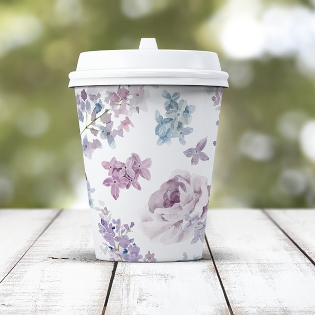 Vasos De Papel Elegante Boda Lilac (Elegant Lilac Floral Wedding Paper Cups by Painted Paperie
)