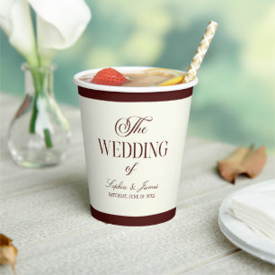 Vasos De Papel Elegante Boda Marfil Antiguo Burgundy Oscuro