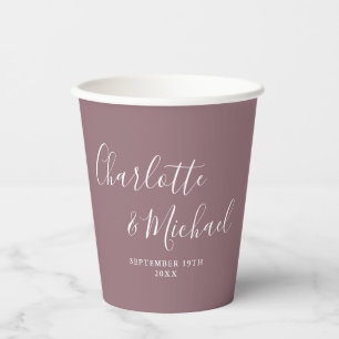 Vasos De Papel Elegante Boda Mauve Letra de Firma