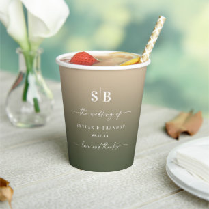 Vasos De Papel Elegante Boda Monogramado Ombre Green & Gold