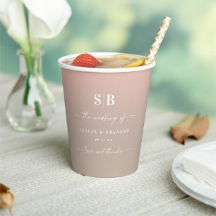 Vasos De Papel Elegante Boda Monogramado Ombre Rubor & Beige