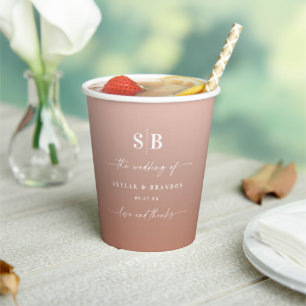 Vasos De Papel Elegante Boda Monogramado Ombre y Rosa