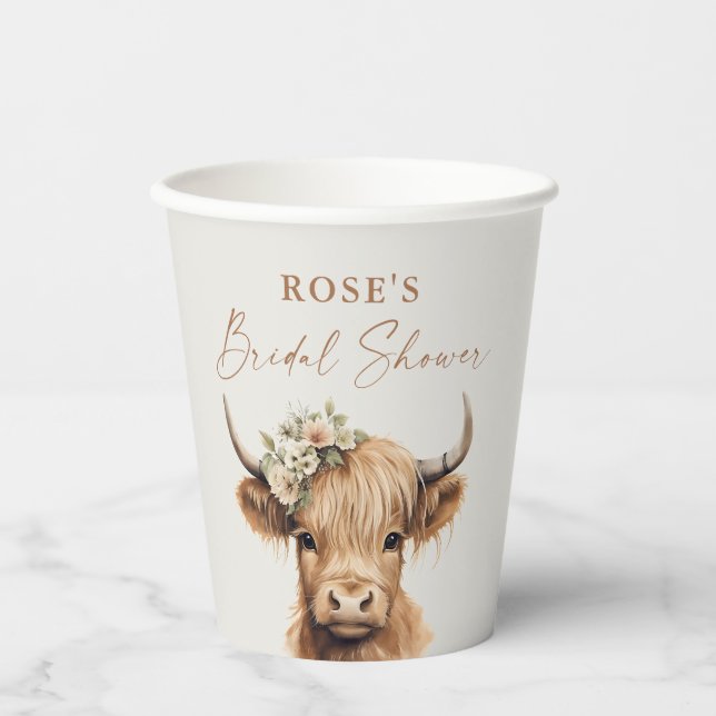 Vasos De Papel Elegante Boho Highland Cow Despedida de Soltera  (Anverso)