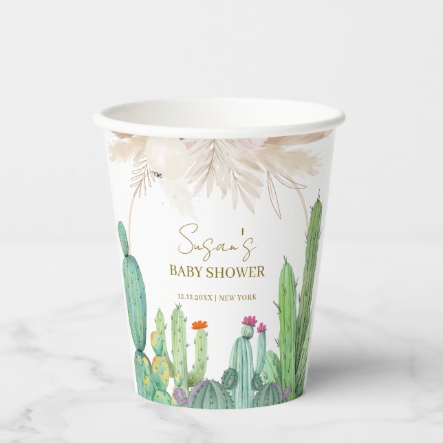 Vasos De Papel Elegante Boho Western Cactus Arch Baby Shower (Anverso)