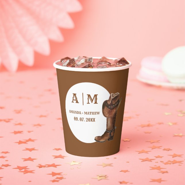 Vasos De Papel Elegante Boho Western Cowboy Boda Gracias (in situ)