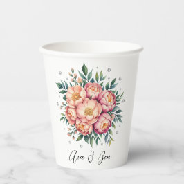 Vasos De Papel Elegante Bouquet Peach con Boda Diamonds