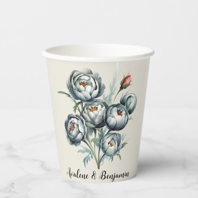 Vasos De Papel Elegante Bouquet verde y gris (Anverso)