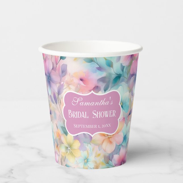 Vasos De Papel Elegante Bridal Shower de Aquarela Floral Pastel (Anverso)