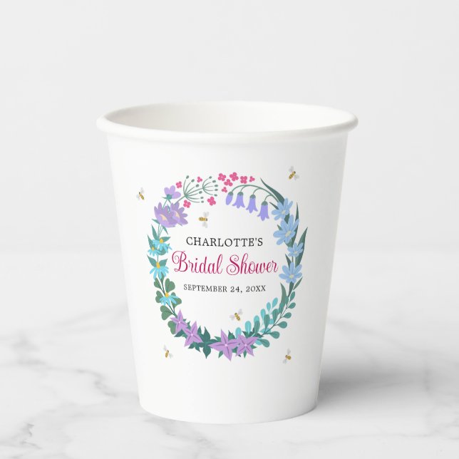 Vasos De Papel Elegante Bridal Shower Floral Flores Silvestres Ga (Anverso)