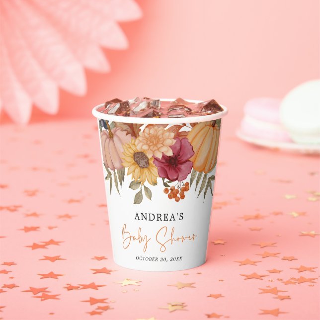 Vasos De Papel Elegante Calabaza de otoño Flor de otoño Baby Show (in situ)