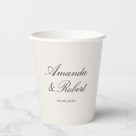 Vasos De Papel Elegante Caligrafía Boda Negra y Marfil