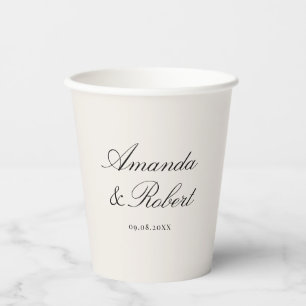Vasos De Papel Elegante Caligrafía Boda Negra y Marfil