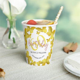 Vasos De Papel Elegante caligrafía de mariposa dorada Purpurina