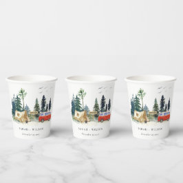 Vasos De Papel Elegante Camping Watercolor Pine Forest Boda