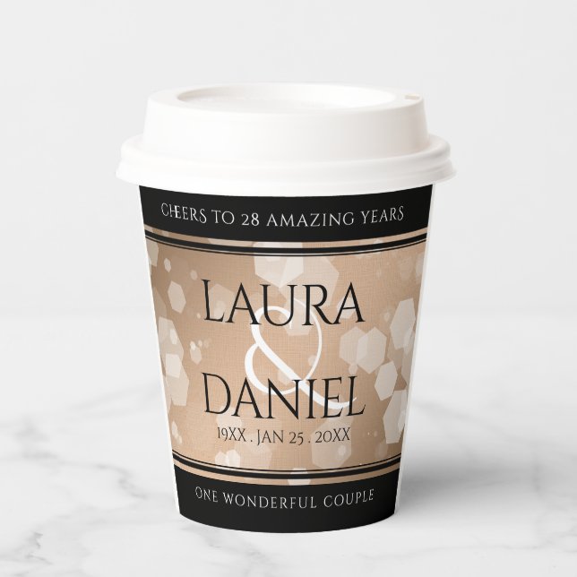 Vasos De Papel Elegante celebración del 28º Aniversario del Boda  (Anverso)