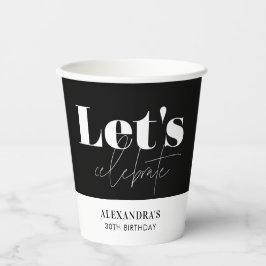 Vasos De Papel Elegante Chic Negro Blanco Celebremos Cumpleaños