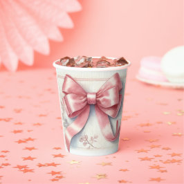 Vasos De Papel Elegante Chica Baby Shower Coquette Pink Bow