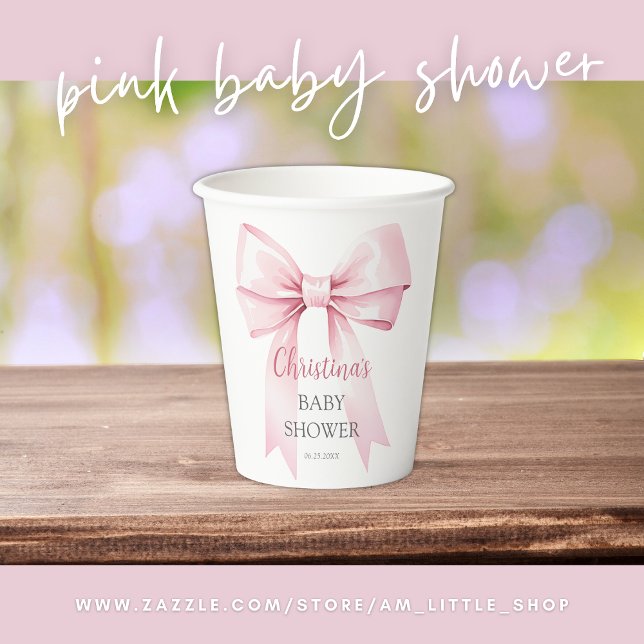 Vasos De Papel Elegante Chica de Bow Rosa Baby Shower (Subido por el creador)
