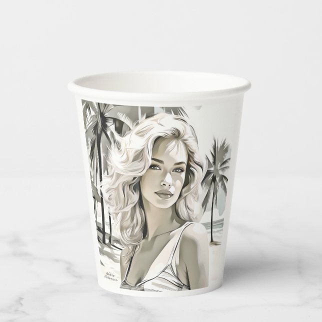 Vasos De Papel Elegante chica en blanco y negro (Anverso)