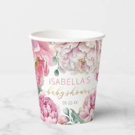 Vasos De Papel Elegante Chica floral rosa y dorada Baby Shower Pa